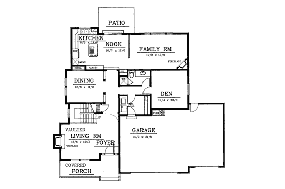 Floor Plan - Main Floor for Traditional House Plan #100-226 - 4 bed, 3 bath