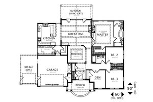 Floor Plan - Main Floor for Craftsman House Plan #487-2 - 3 bed, 2 bath