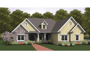 House Blueprint - Exterior - Front Elevation for Ranch House Plan #1010-34 - 3 bed, 2.5 bath