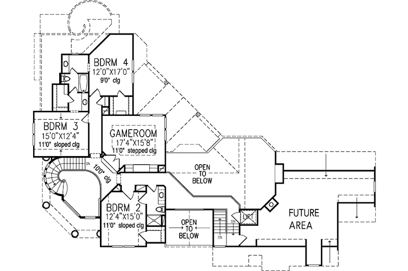House Blueprint - Floor Plan - Upper Floor for European House Plan #1021-8 - 4 bed, 3 bath