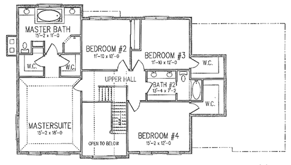 House Design - Colonial Floor Plan - Upper Floor Plan #994-23