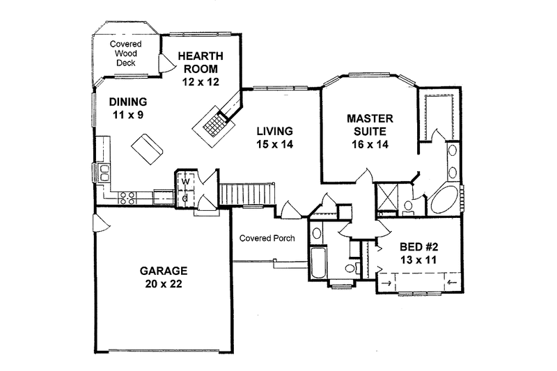 Home Plan - Floor Plan - Main Floor for Traditional House Plan #58-226 - 2 bed, 2 bath