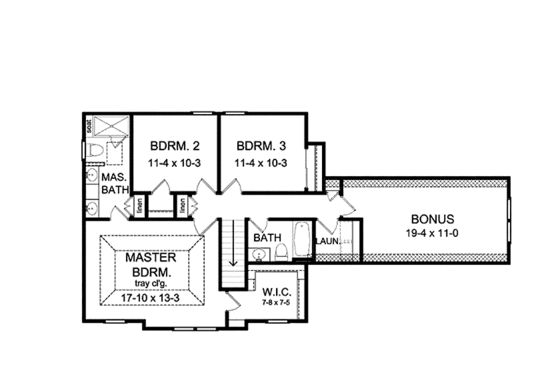 Floor Plan - Upper Floor for Colonial House Plan #1010-14 - 3 bed, 2.5 bath