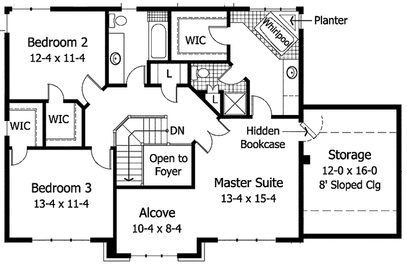 House Blueprint - Floor Plan - Upper Floor for European House Plan #51-896 - 3 bed, 2.5 bath