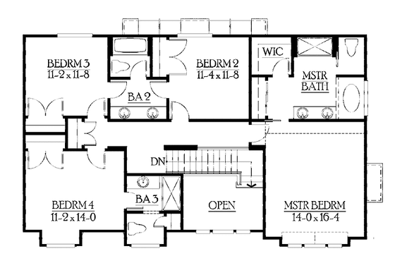 Floor Plan - Upper Floor for Craftsman House Plan #132-401 - 4 bed, 3.5 bath