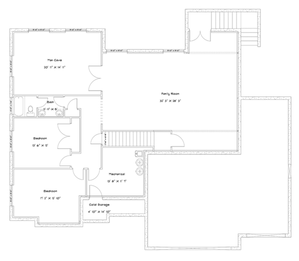 Ranch Floor Plan - Lower Floor Plan #1060-30