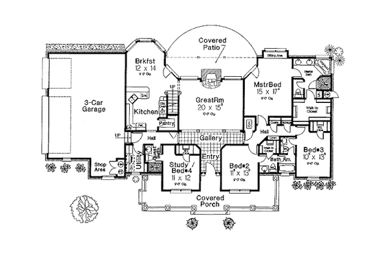 European style house plan, main level floor plan