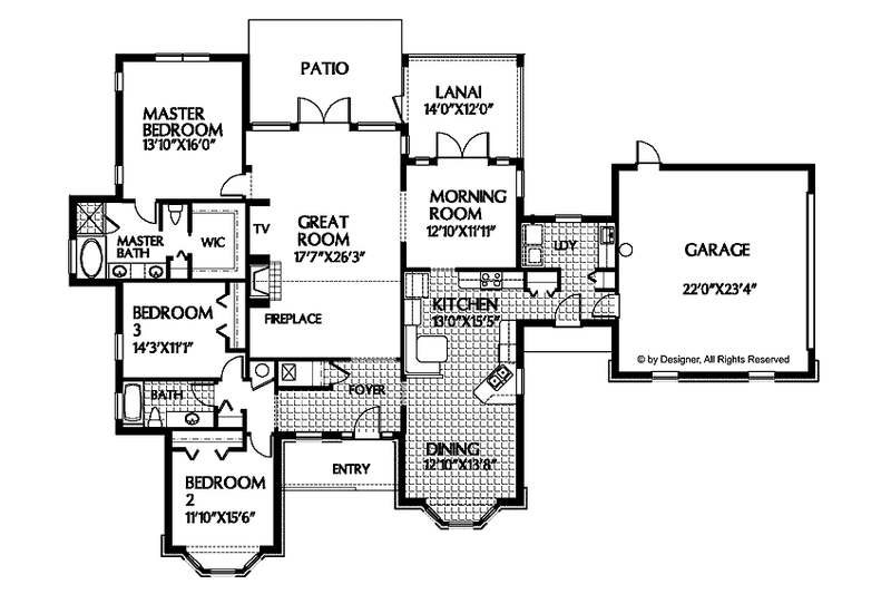 Home Plan - Floor Plan - Main Floor for Ranch House Plan #999-25 - 3 bed, 2 bath