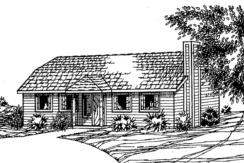 House Blueprint - Exterior - Front Elevation 3 for Ranch House Plan #60-671 - 3 bed, 2 bath