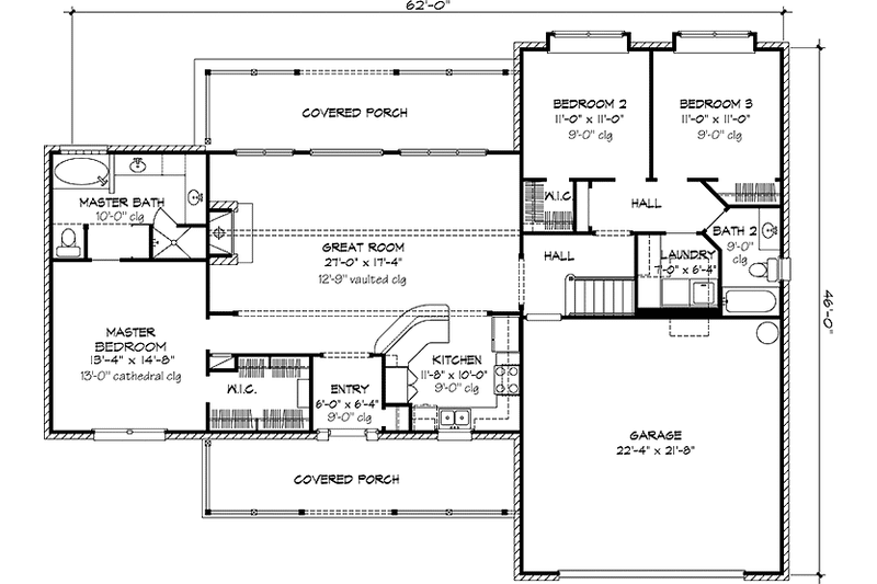 Dream House Plan - Floor Plan - Main Floor for Country House Plan #140-170 - 4 bed, 3 bath