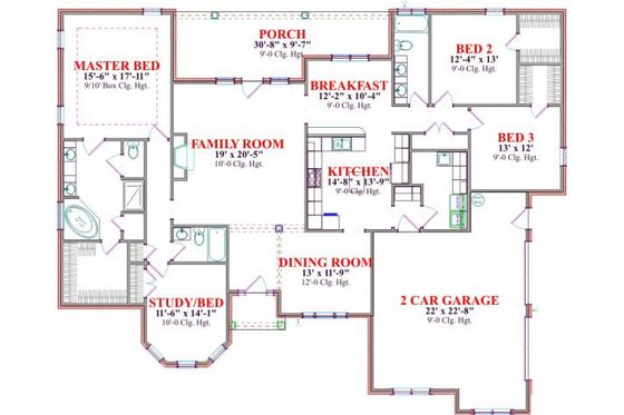 Floor Plan - Main Floor for European House Plan #63-174 - 4 bed, 3 bath