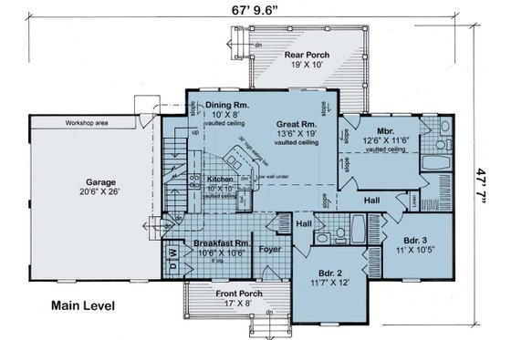 Floor Plan - Main Floor for Ranch House Plan #1124-2 - 3 bed, 2 bath