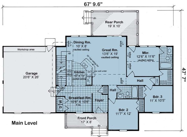 House Plan Design - Floor Plan - Main Floor for Ranch House Plan #1124-2 - 3 bed, 2 bath