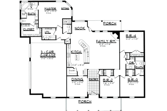 Floor Plan - Main Floor for Traditional House Plan #62-114 - 4 bed, 2.5 bath