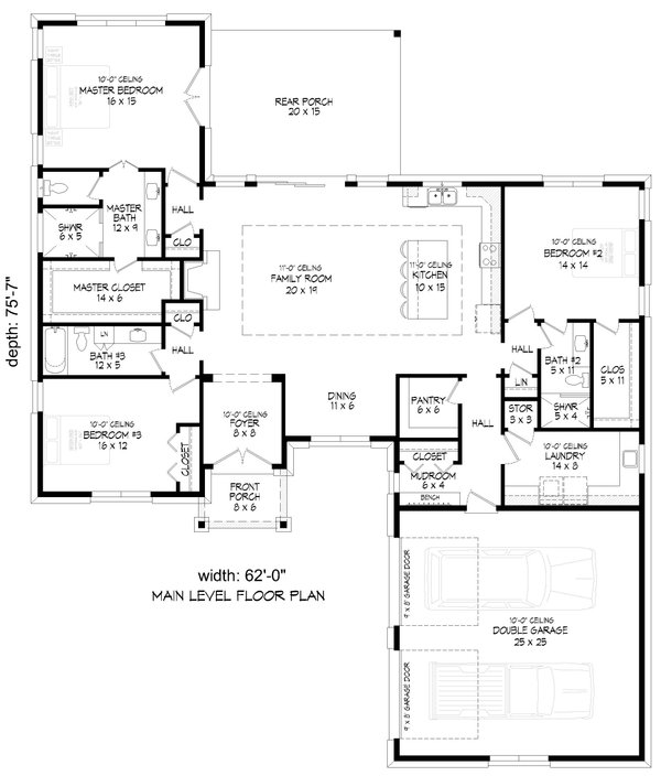 House Blueprint - Floor Plan - Main Floor for Contemporary House Plan #932-1462 - 3 bed, 3 bath
