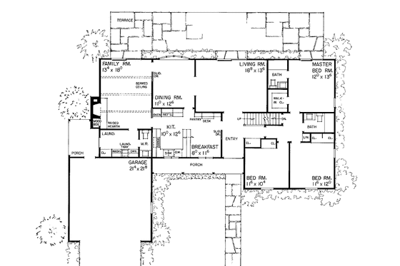 Floor Plan - Main Floor for Country House Plan #72-574 - 5 bed, 3.5 bath