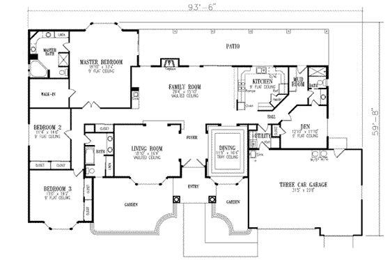 Floor Plan - Main Floor for Adobe / Southwestern House Plan #1-763 - 3 bed, 3 bath