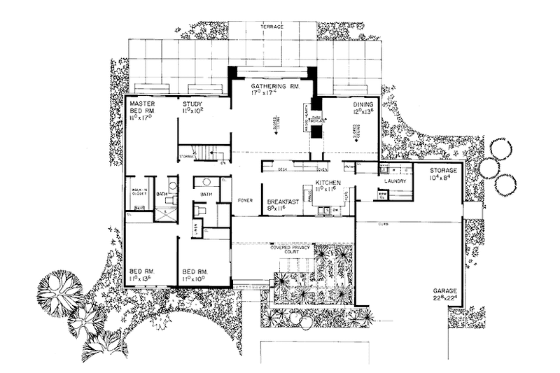 Architectural House Design - Floor Plan - Main Floor for Ranch House Plan #72-727 - 3 bed, 2 bath