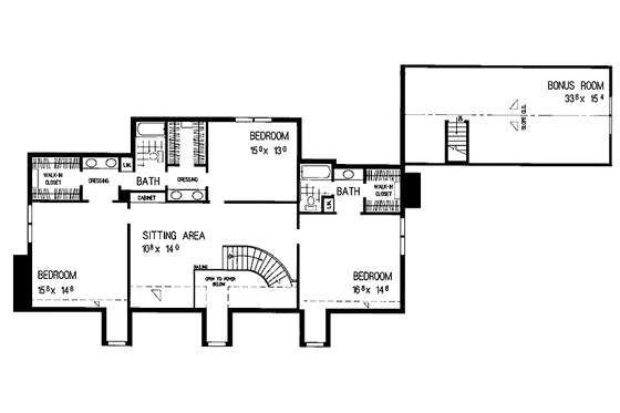 Floor Plan - Upper Floor for Classical House Plan #72-972 - 4 bed, 3 bath