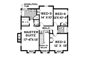 Floor Plan - Upper Floor for Country House Plan #3-249 - 5 bed, 3 bath