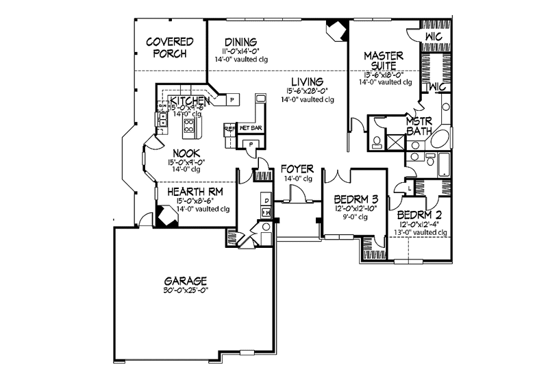 Home Plan - Floor Plan - Main Floor for Ranch House Plan #320-921 - 3 bed, 2 bath