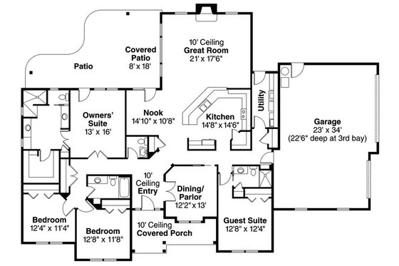 Floor Plan - Main Floor for Ranch House Plan #124-824 - 4 bed, 3.5 bath