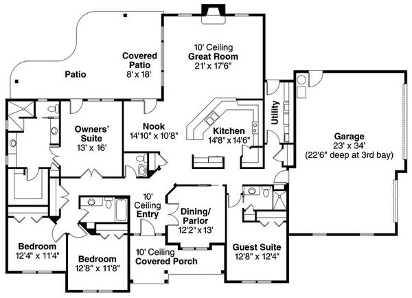 House Plan Design - Ranch Floor Plan - Main Floor Plan #124-824