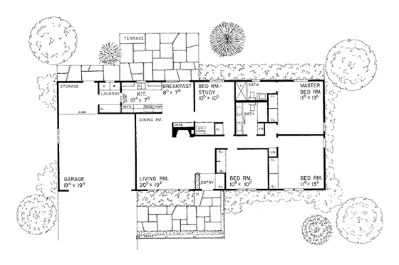 Floor Plan - Main Floor for Ranch House Plan #72-493 - 3 bed, 2 bath