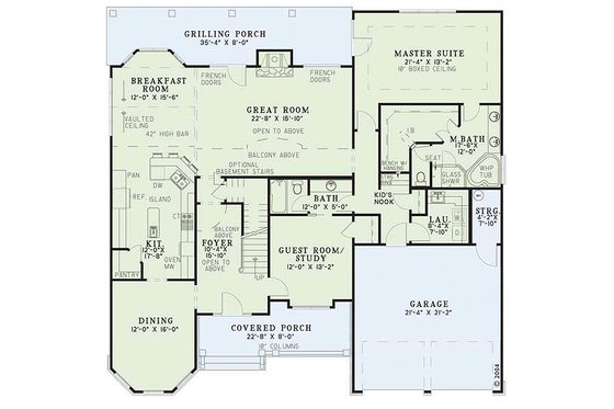 Floor Plan - Main Floor for Craftsman House Plan #17-2135 - 4 bed, 3 bath