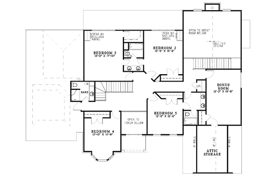 Floor Plan - Upper Floor for Traditional House Plan #17-3126 - 5 bed, 4.5 bath