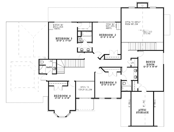 Dream House Plan - Traditional Floor Plan - Upper Floor Plan #17-3126