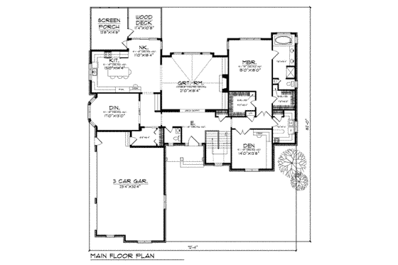 Floor Plan - Main Floor for Traditional House Plan #70-425 - 3 bed, 4.5 bath