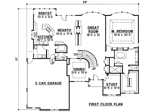 European Style House Plan - 4 Beds 3.5 Baths 3792 Sq/Ft Plan #67-700 ...