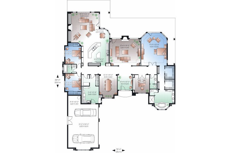 Dream House Plan - Floor Plan - Main Floor for Mediterranean House Plan #23-788 - 4 bed, 2.5 bath