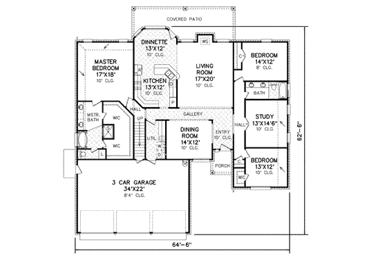 Floor Plan - Main Floor for Traditional House Plan #65-455 - 3 bed, 2 bath