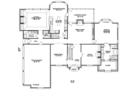 Floor Plan - Main Floor for Traditional House Plan #81-391 - 4 bed, 3.5 bath