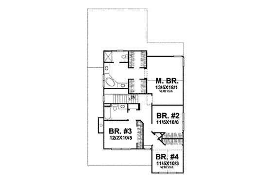 Floor Plan - Upper Floor for Farmhouse House Plan #50-282 - 4 bed, 2.5 bath