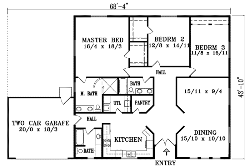 Home Plan - Floor Plan - Main Floor for Traditional House Plan #1-1421 - 3 bed, 2 bath
