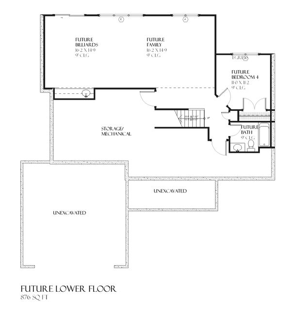 Ranch Floor Plan - Lower Floor Plan #901-43