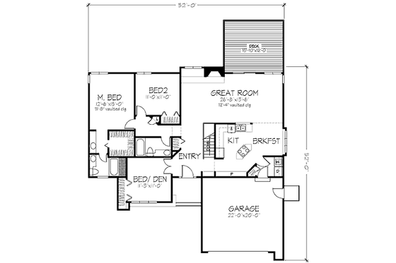 Floor Plan - Main Floor for Ranch House Plan #320-470 - 2 bed, 2 bath