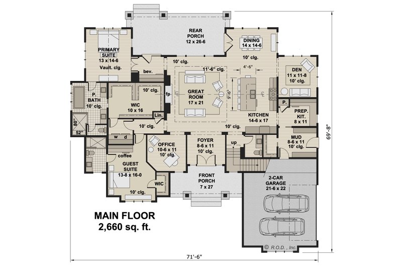 Architectural House Design - Floor Plan - Main Floor for Farmhouse House Plan #51-1233 - 4 bed, 3.5 bath