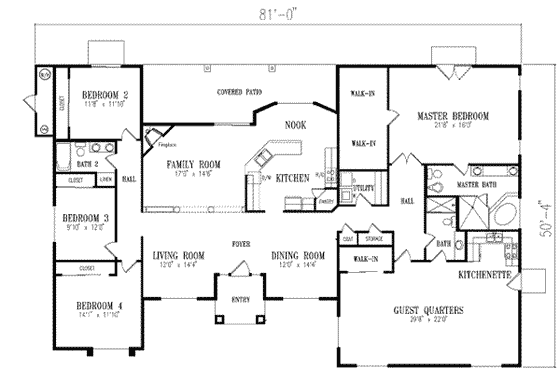Floor Plan - Main Floor for Adobe / Southwestern House Plan #1-800 - 5 bed, 3 bath