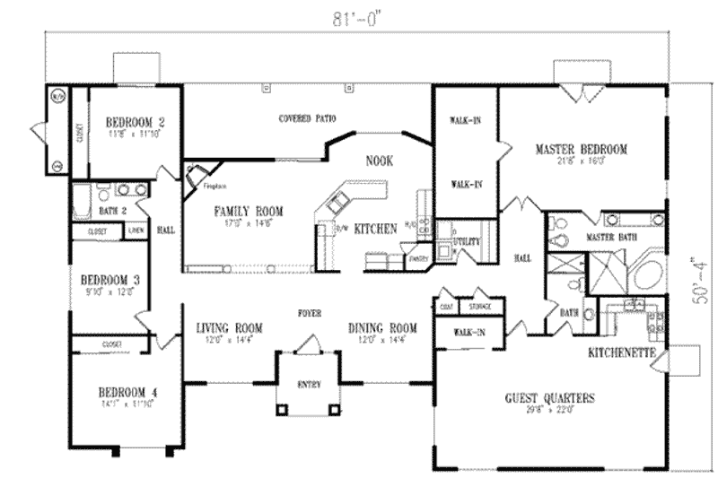 Dream House Plan - Floor Plan - Main Floor for Adobe / Southwestern House Plan #1-800 - 5 bed, 3 bath