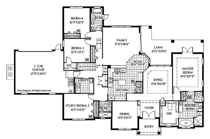 Home Plan - Floor Plan - Main Floor for Mediterranean House Plan #999-144 - 4 bed, 3 bath