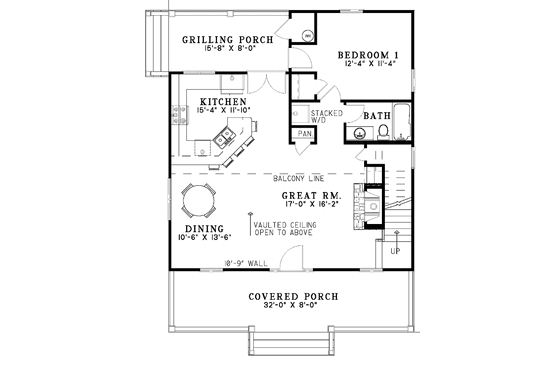 Floor Plan - Main Floor for Craftsman House Plan #17-3150 - 2 bed, 2 bath