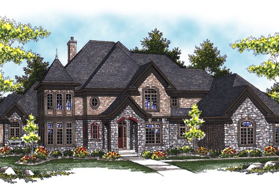 Exterior - Front Elevation for European House Plan #70-890 - 4 bed, 3.5 bath
