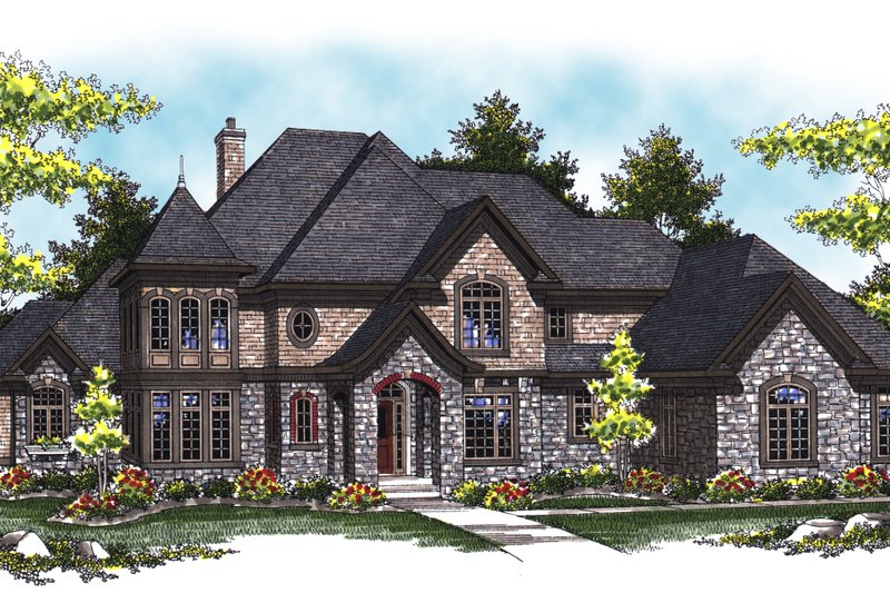 Home Plan - Exterior - Front Elevation for European House Plan #70-890 - 4 bed, 3.5 bath