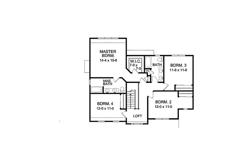 House Blueprint - Floor Plan - Upper Floor for Classical House Plan #1010-12 - 4 bed, 2.5 bath