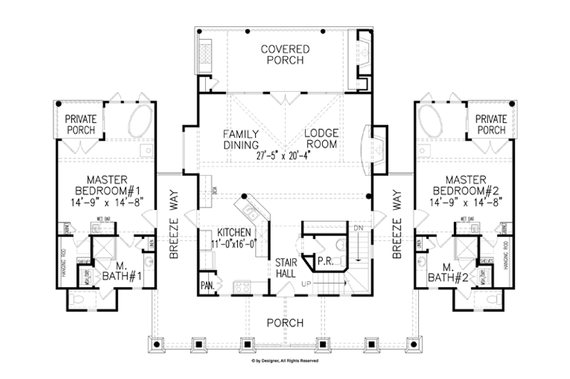 Architectural House Design - Floor Plan - Main Floor for Craftsman House Plan #54-372 - 2 bed, 2.5 bath