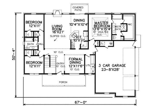 Floor Plan - Main Floor for Southern House Plan #65-476 - 3 bed, 2 bath